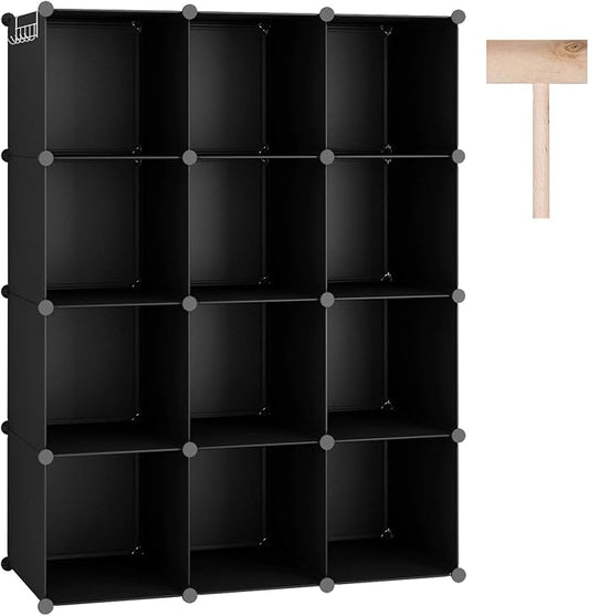 C&AHOME Cube Storage Organizer, 12-Cube Shelf Units, Closet Cabinet Black | DIY Plastic Modular Bookshelf, Stackable Clothes Organizer Shelving Ideal for Home, Bedroom, 36.6" L x 12.4" W x 48.4" H