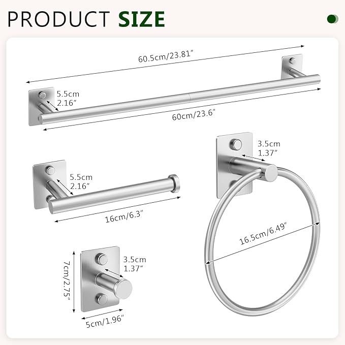 5 Pieces Bathroom Hardware Accessories Set Brushed Nickel Towel Bar Set Stainless Steel Towel Racks for Bathroom,Wall-Mounted 23.6 inch