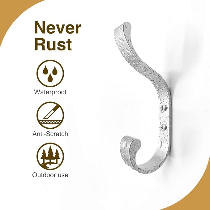 bussdis 6-Pack Heavy Duty Wall Hooks - Hold 30LB for Backpacks, Towels, Coats, Keys, Clothes - Silver Wall Mounted Hooks for Bathroom, Closet, Door, Mudroom