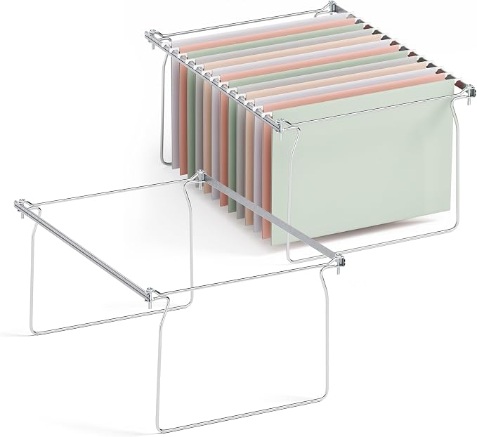 SUNEE Hanging File Folder Frame, Letter Size File Drawer Organizer for Desks, Adjustable File Cabinet Rails 13.5 to 17.5 Inches, Set of 2