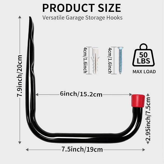 Heavy Duty Garage Storage Hooks, Wall Mounted Garden Tools Storage Hook Utility Organizer (7.9Inch x 7.5Inch)