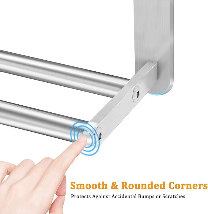 3 Tier Towel Racks for Bathroom Wall Mounted, 24 inch Bathroom Shelf with Towel Bar, Brushed Nickel Shelves for Towels, Stainless Steel Modern Silver Multi Holder