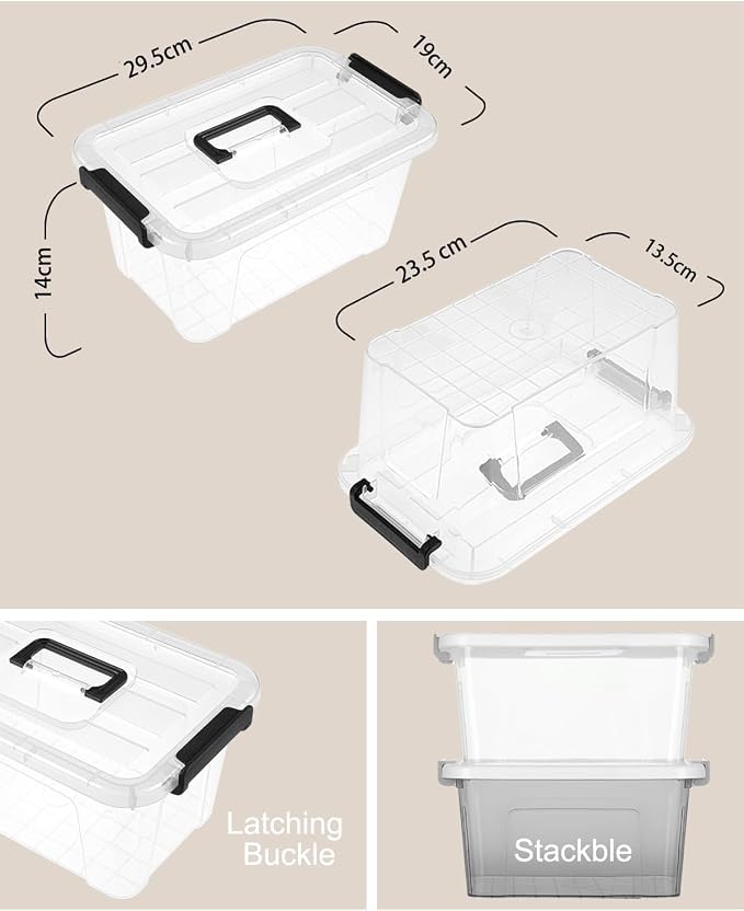 AREYZIN Plastic Storage Bins With Lids,6 Pack Storage Organizer Bins,7 Quart Stackable Storage container with Lid and Gray Handle Buckle Easy for Home Office Organization, with White Lids