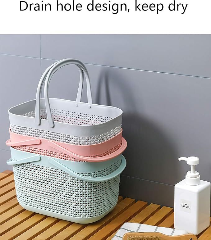 Plastic Portable Shower Caddy Basket, Storage Organizer with Handle, Pink | Bottom Drain Holes, Keep Dry, Sturdy and Durable, Easy to Carry for Bathroom, Kitchen, Dorm Room, RV, College