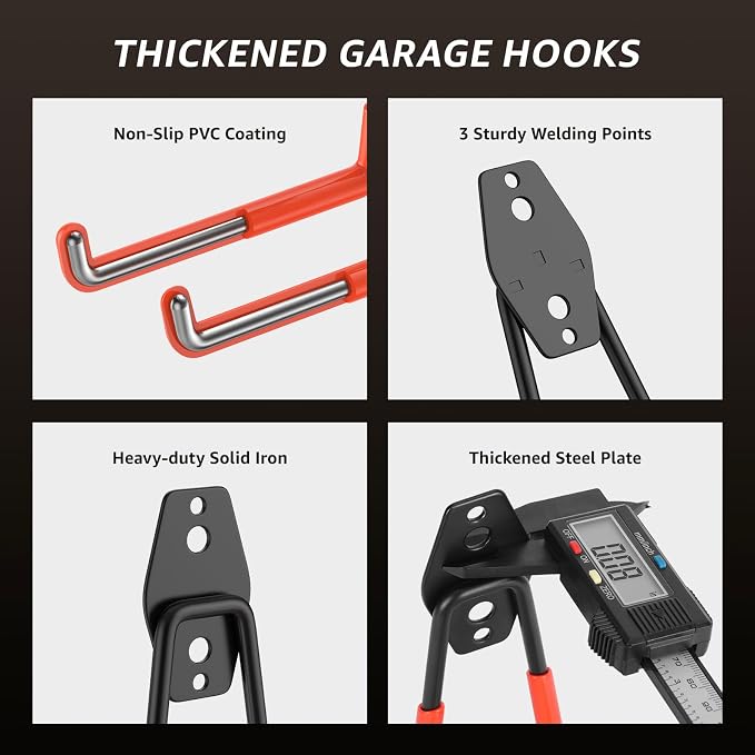 Heavy Duty Garage Hooks for Storage & Hanging Items, 40-Pack | for Hanging Bikes, Hoses, Ladders, Ropes, Garden Tools; for Garage, Warehouse, Yard, Shed