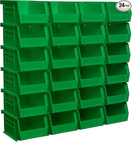 Akro-Mils 30210 AkroBins Plastic Storage Bins, 5"x4"x3", Green, 24-Pack | Space-Saving Stackable Bins for Garage, Pantry, Craft Organization