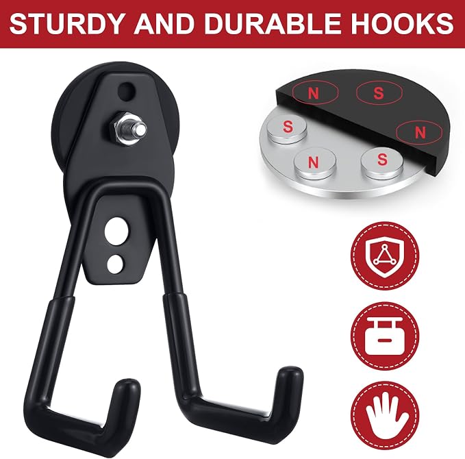 Landhoow 6 Pcs Large Magnetic Hooks Heavy Duty Garage Magnet Hooks Strong Storage Utility Magnetic Hangers with Anti Slip Rubber Coating for Indoor and Outdoor Hanging (Black,Orange)