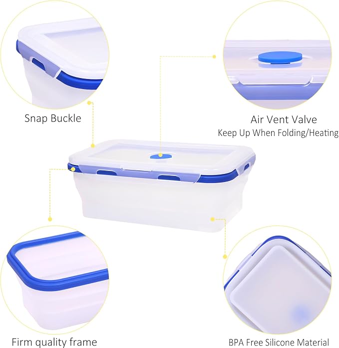 3 Pack Translucent Collapsible Silicone Food Storage Containers with Lids, 40.6oz Bento Lunch Boxes, for Kitchen, Office, Camping, Travel, BPA Free