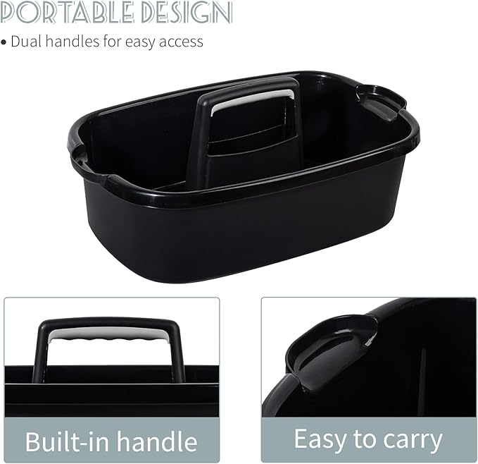Large Cleaning Supplies Caddy Portable Shower Caddy Basket Black | Sturdy Supply Organizer with Handle Plastic Bucket Tool Storage for Bathroom Bedroom Kitchen Garden College Dorm Essentials