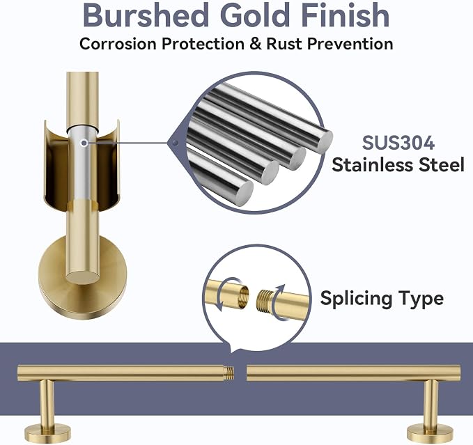 Gold Bathroom Accessories 5 Piece, 24 Inch Bath Hardware | Wall Mounted Brushed Gold Towel Rack, Durable SUS304 Stainless Steel Towel Bar Set