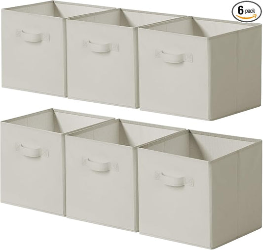Cupic Cupid 11 Inch Storage Cube, Fabric Cube Storage Bin with Handles, Storage Cube Organizer for Clothes and Toys, Collapsible Cube Bins for Closet, Shelves, Nursery, 6-Pack, Light Gray