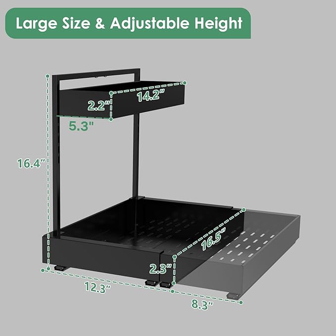 Under Sink Organizer, L-Shaped Pull Out Cabinet Rack for Kitchen | Expandable Width, 6-Level Height, Quiet Sliding Rails, Heavy-Duty Alloy Steel Frame, Pipe Clearance Design for Tight Cabinets