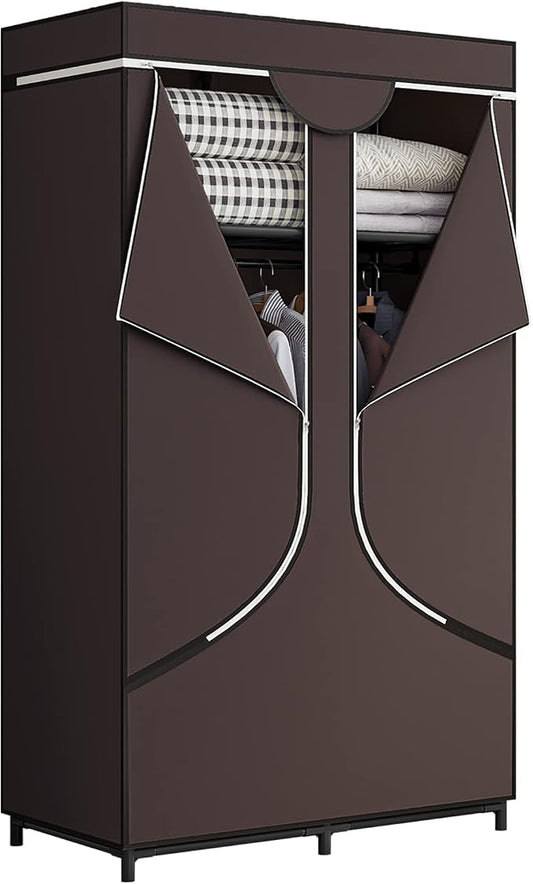 SORCEDAS Portable Closet Wardrobe with Hanging Rods Shelves Clothes Storage | 34 Inch Closet Organizers and Storage with Non-Fabric Cover,Freestanding Clothes Closet for Bedroom,dorm,Storage Rooms Coffee