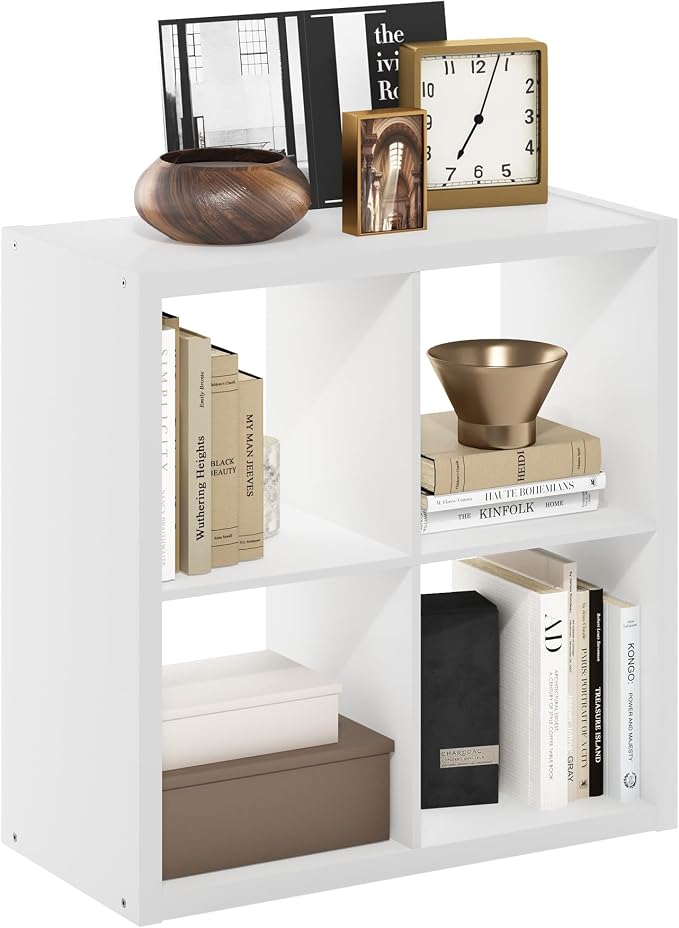 4-Cube Cubicle Bookshelf, Cube Bookcase with Open Back, Reversible Book Shelf, Cube Storage Organizer, 15 x 30 x 30, for Living Room, Home Office, White