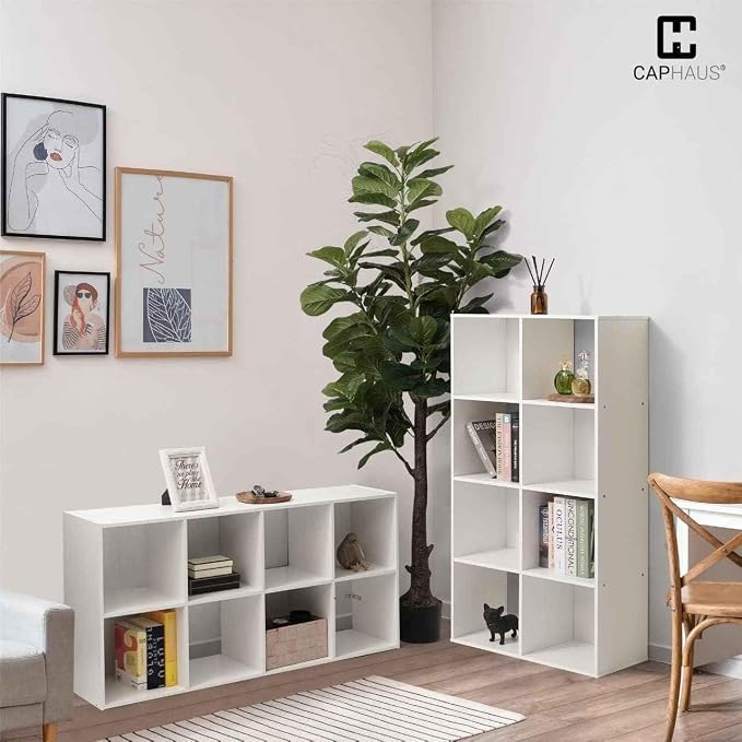 CAPHAUS Sturdy Room 11-Inch Cube Storage Organizer Shelf, with Thick Exterior Edge, Storage Shelf Divider w/Back, Bookcase, 8-Cube, White
