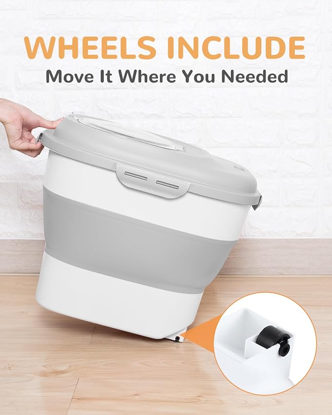 30-35 Lbs Dog Food Storage Container Collapsible Dog Food Container | Large Pet Food Storage with Airtight Lids,Wheels,Scoop and 2Pcs Food Storage Containers,Keep Food Fresh for Dog,Cat