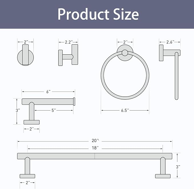 Gold Bathroom Accessories 5 Piece, 18 Inch Bath Hardware | Wall Mounted Brushed Gold Towel Rack, Durable SUS304 Stainless Steel Towel Bar Set