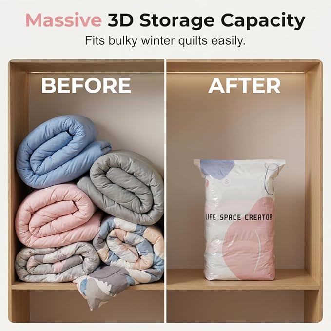 No-Pump Vacuum Storage Bags, Upgraded 3D Vacuum Storage Bags, Portable Large Clothes Compression Bags for Household Use, Convenient Cube Storage Bag for Clothes, Comforters, Blankets (5, 31.5*39.4in)