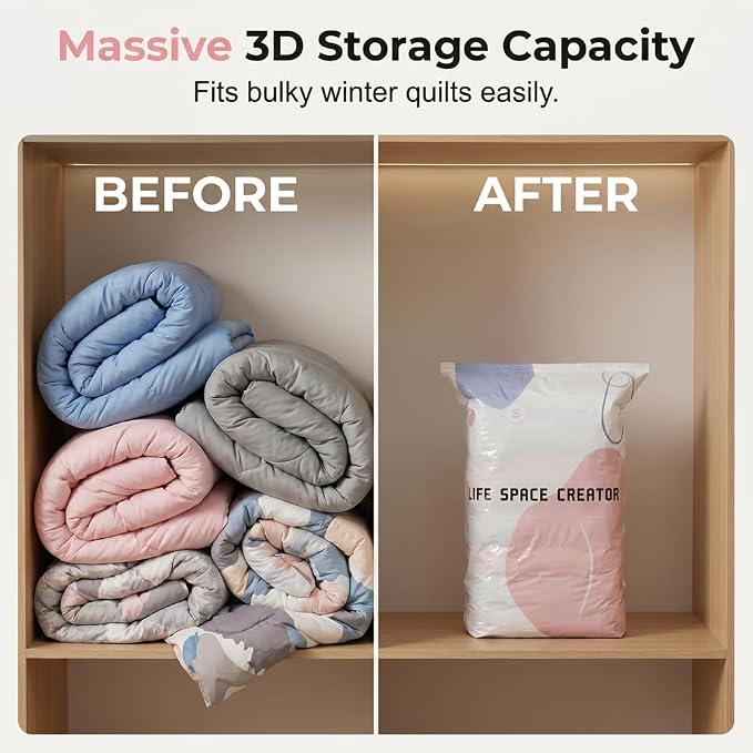 No-Pump Vacuum Storage Bags, Upgraded 3D Vacuum Storage Bags, Portable Large Clothes Compression Bags for Household Use, Convenient Cube Storage Bag for Clothes, Comforters, Blankets (3, 31.5*39.4in)
