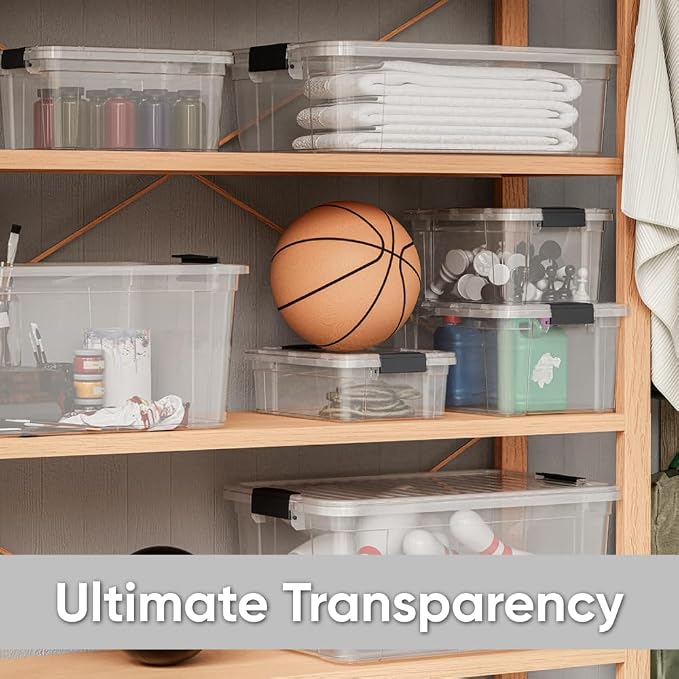 Superio Clear Storage Box with Lid, 36 Quart Plastic Container Bins for Organizing, Stackable Crates, BPA Free, Non Toxic, Odor Free, Organizers for Home, Office, School, and Dorm, 10 Pack