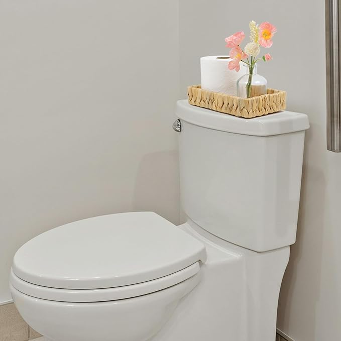 Water Hyacinth Bathroom Vanity Tray, 10 Inch | Toilet Tank Basket, Bathroom Counter Organizer, Small Wicker Tray, Toiletry Storage, Coffee Table Decor