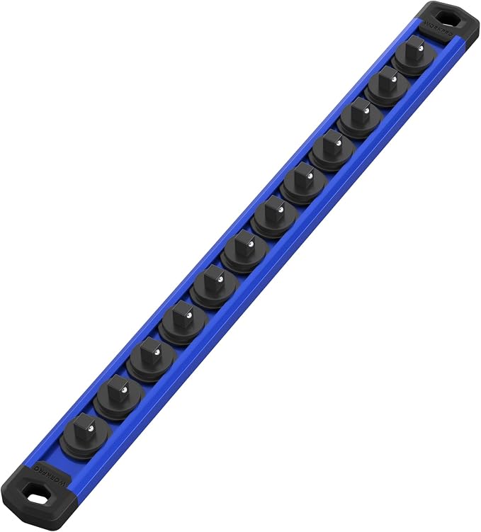 WORKPRO Magnetic Socket Organizer, Heavy Duty 1/4-Inch Drive Socket Rail | 1 Piece Socket Holder with 12 Spots, Aluminum Alloy, Rotatable & Movable Clips, Efficient Organization