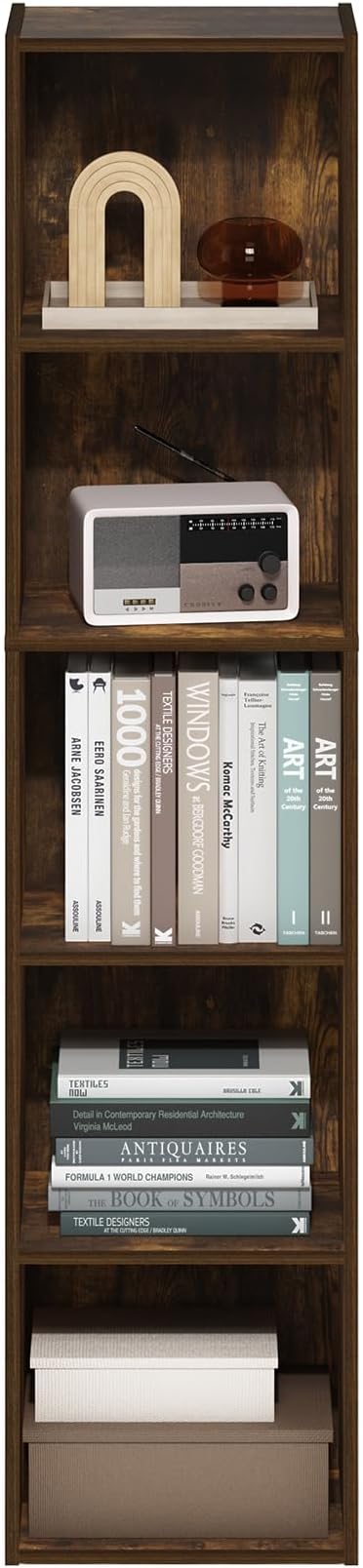 Furinno PASIR Book Shelf, 5-Tier Modern Bookshelf, Open Shelves Bookcase 9 x 12 x 52, Easy Assembly, for Living Room, Bedroom, Home Office, Amber Pine
