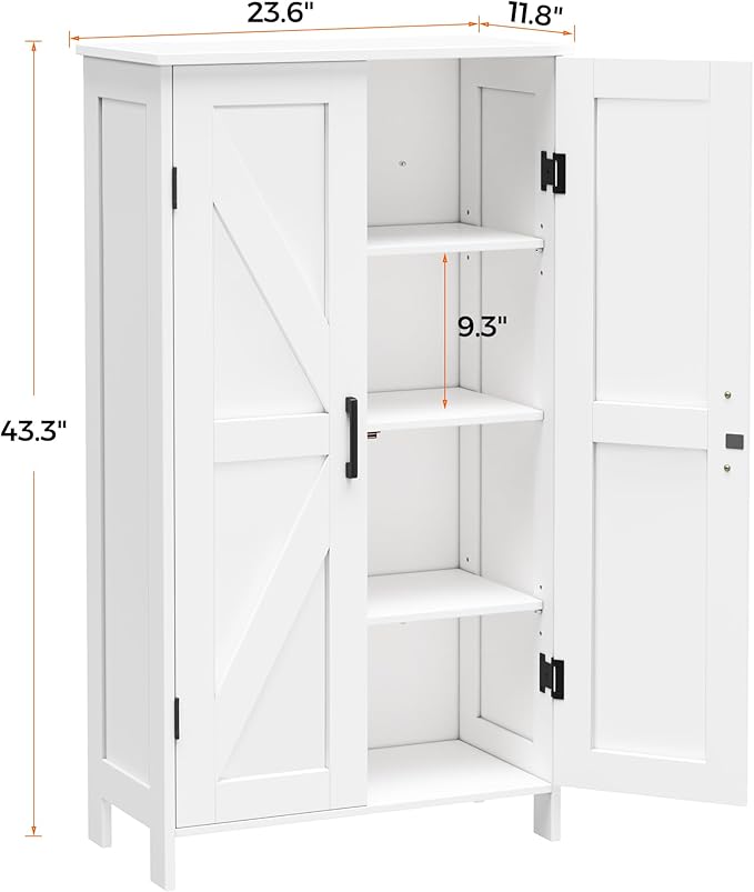 Homleke 43.3" H Farmhouse Bathroom Storage Cabinet with Adjustable Shelves | Freestanding Storage Cabinet with Barn Doors for Bathroom, Kitchen, Living Room, Dining Room & Entryway, White