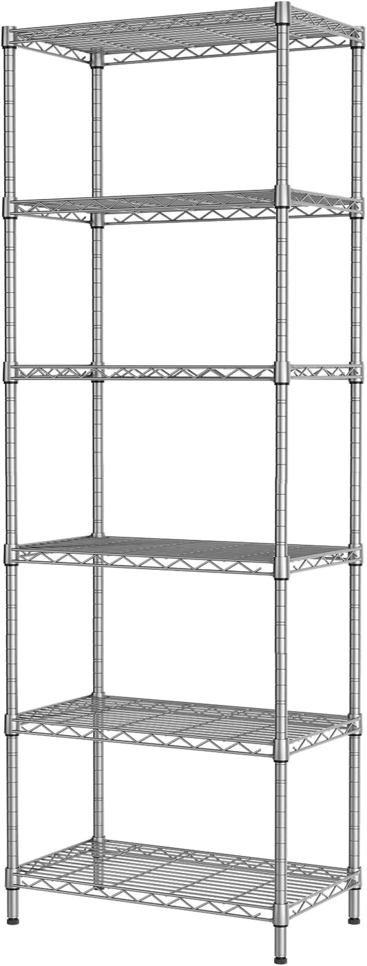 SINGAYE 6 Metal Shelves Wire Shelving Storage Shelf Adjustable Unit Pantry | 6 Tier Kitchen Laundry Room Organization Home Pantry Closet Bathroom Organizers Garage Rack 12" D x 22" W x 69.5" H Gray