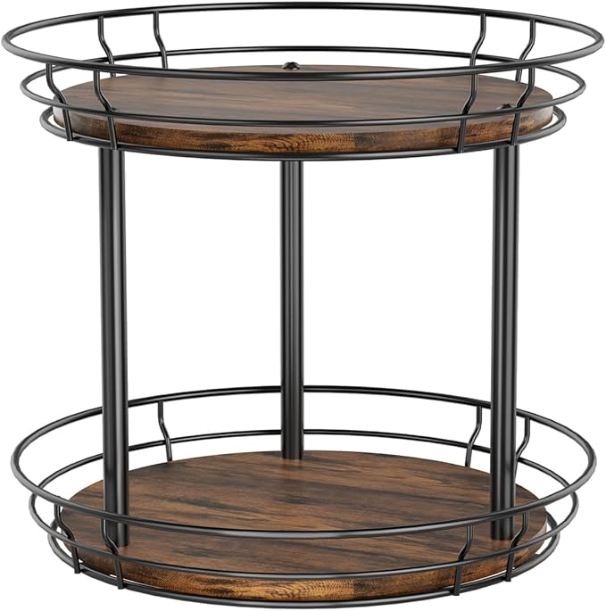 LAMU 10'' Lazy Susan Turntable Organizer, 2 Tier Round Rotating Spice Rack Organization for Kitchen Cabinet and Countertop, Wooden Lazy Susan for Table Top, Pantry, Bathroom, Vanity, Home Decor