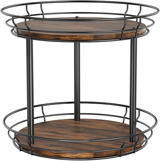 LAMU 10'' Lazy Susan Turntable Organizer, 2 Tier Round Rotating Spice Rack Organization for Kitchen Cabinet and Countertop, Wooden Lazy Susan for Table Top, Pantry, Bathroom, Vanity, Home Decor