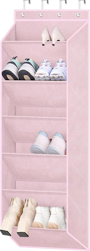 SLEEPING LAMB Over The Door Shoe Organizer for Closet with Large Deep Pockets, Narrow Shoe Rack for Door Hanging Boots Storage, Pink
