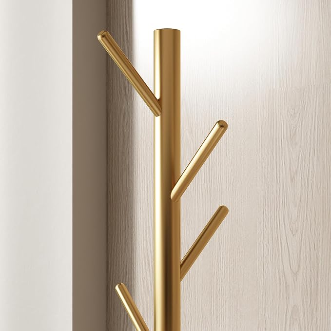 Coat Rack Freestanding Metal Coat Rack Stand with 8 Hooks,Gold | Sturdy Heavy Duty Modern Coats Tree for Bags Clothes Hall Tree Hats Hanger Holder Stand for Entryway Bedroom Hallway Office