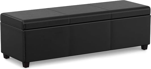 SIMPLIHOME Castleford 48" Wide Linen Look Fabric Storage Ottoman in Grey | Contemporary lift-top ottoman with high-density foam; rectangle storage bench or coffee table for living room or entryway.