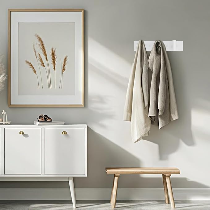 Bntuk Coat Rack Wall Mount - 3 Coat Hooks, Towel Racks for Bathroom Robes Bags Keys, Hat Rack Wall Towel Hooks Organizer (White)