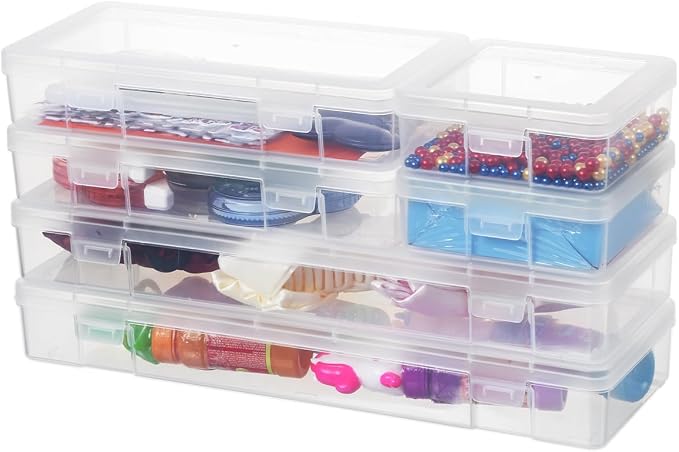 novelinks Clear Pencil Box and Small Plastic Storage Containers with Lids | 2 Small + 2 Medium + 2 Large, Board Game Storage Containers, Task Boxes for Special Education, Balloon Storage Organizer