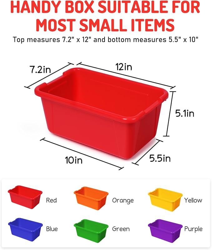 GAMENOTE 6 Quart Storage Bins with Lids, Plastic Latching Box for Classroom & Kids Toy Storage,Stackable Shoe Box Size Containers for STEM Morning Tubs, Crafts & Blocks (12, Colorful Without Lid)