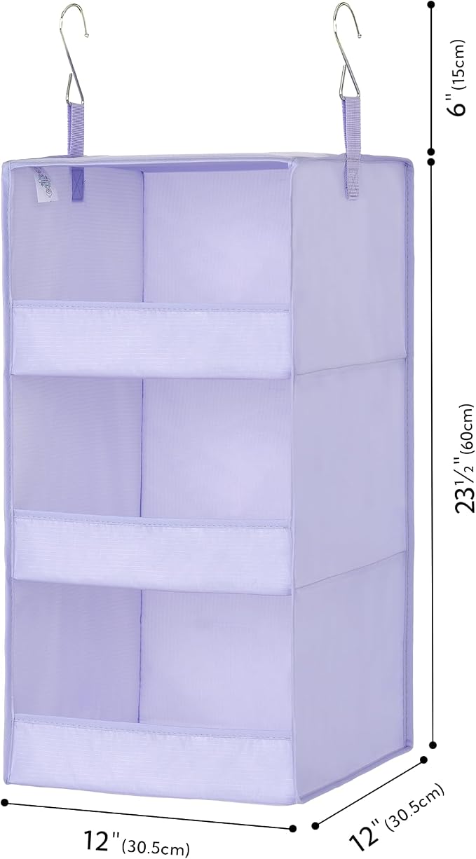 GRANNY SAYS 3 Shelf Hanging Closet Organizers and Storage, Collapsible Closet Storage Organizer with 2 Metal Hooks, Leak-Proof Hanging Shelves for Nursery, Kids Room, Bedroom, 1 Pack, Purple