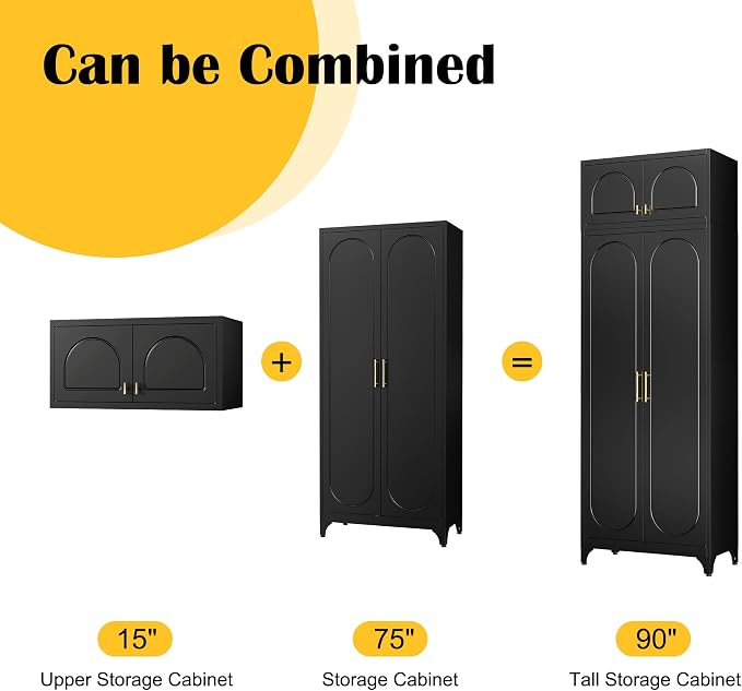 SteeLoong 90"Metal Pantry Storage Cabinet with Doors & 4 Adjustable Shelves | Kitchen Pantry Cabinet,Black Tall Pantry Cabinet for Kitchen Storage,Storage Cupboard for Living Room,Pantry,Garage,Bathroom
