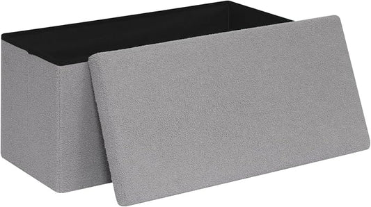 30 Inch Storage Ottoman Bench, Boucle Folding Ottoman Footstool, Rectangular Sherpa Footrest Storage Bench for Bedroom, Living Room, Entryway, Dorm, Grey