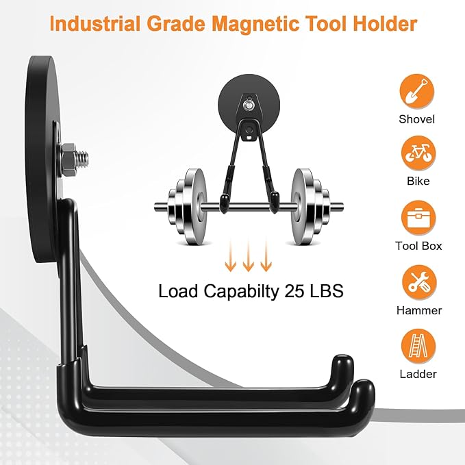 ENUODA Strong Magnetic Hooks Heavy Duty Large Magnet Garage Hooks Storage Hook Utility Magnet Tool Holder for Metal Cabinet, Pegboard, Shelve, Tool Chest, Shovel, Broom, Garden Tools, 2PCS