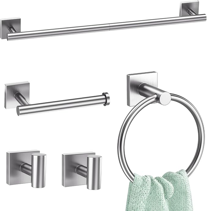 5 Pieces Brushed Nickel Towel Bar Set,Towel Racks for Bathroom Stainless Steel Wall-Mounted Bathroom Hardware Accessories Set 23.6 Inch Towel Holder
