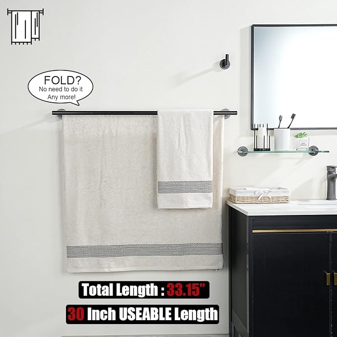 JQK Double Bath Towel Bar, Oil Rubbed Bronze 33 Inch 304 Stainless Steel Thicken 0.8mm Towel Rack for Bathroom, Towel Holder Wall Mount, Useable Length 30 Inch 2 Pack, TB100L30-ORB-P2
