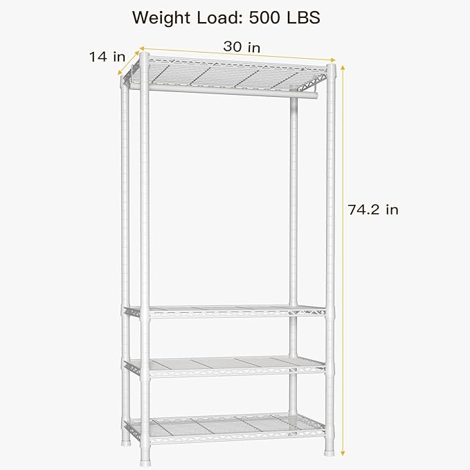 Ulif H2 Heavy-Duty Portable Closets, 4-Tier Freestanding Garment Rack Suit for Small Space and Corner, Closet Organizer System Portable Closet Wardrobe, Max Load 500 LBS, White | Metal Closet System for Hanging Clothes with Shelves and Hangers, Clothin...