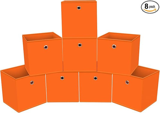 Foldable Storage Cubes Bins ,11 Inch Cloth Storage Cube Fabric Storage Box Cubes Organizer Baskets with Dual Handles for Home Organizer Set of 8 (Orange)