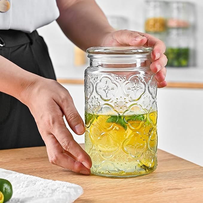 Adodeen Glass Storage Containers With Lids, Glass Jars With Lids, 32OZ | Airtight Glass Food Storage Containers, Kitchen Canisters For Sugar, Coffee, Tea, Spice, Flour, Candy, Pasta, Cereal