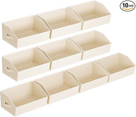 Homsorout Clothes Organizers and Storage - Fabric Cube Bins with Handles, Storage Baskets for Shelves, Trapezoid Collapsible Boxes for Home, Dorm, Office, 10 Pack, Beige