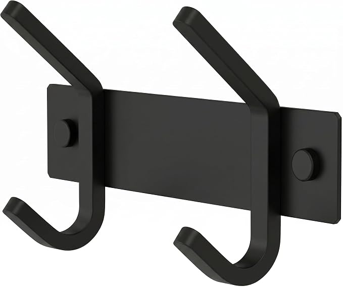 Coat Rack Wall Mount – 6 Inch Stainless Steel Small Hook Rail with 2 Double Coat Hooks for Hanging – Wall Mounted Entryway Organizer for Coats, Hats, Bags, Towels, Robes, Bedroom or Bathroom - Black