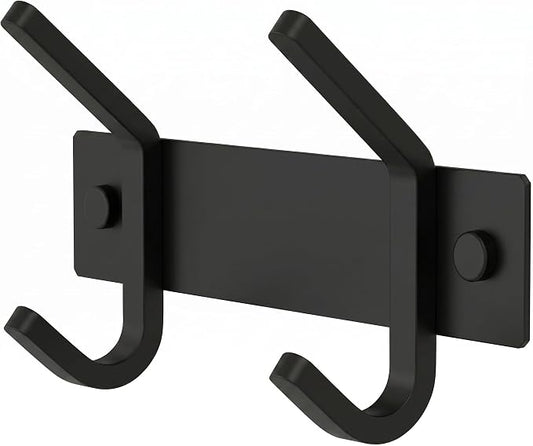 Coat Rack Wall Mount – 6 Inch Stainless Steel Small Hook Rail with 2 Double Coat Hooks for Hanging – Wall Mounted Entryway Organizer for Coats, Hats, Bags, Towels, Robes, Bedroom or Bathroom - Black