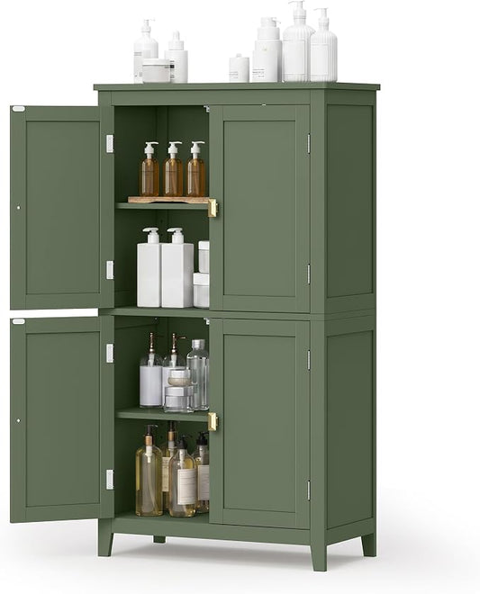 SONGMICS HOME Freestanding Storage Cabinet, Floor Cabinet with Elevated Legs, Metal Handles, for Living Room, Kitchen, Bathroom, Green